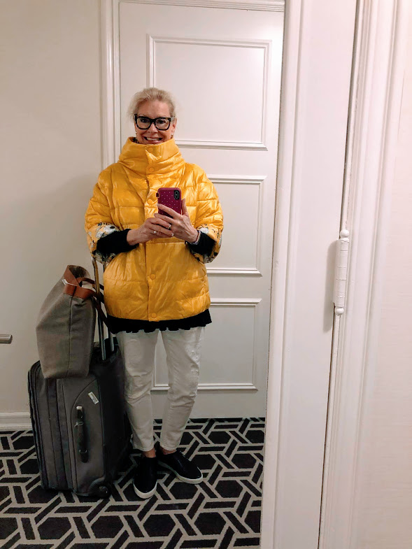 The Traveling Yellow Puffer Jacket in New York City | Hello I'm 50ish