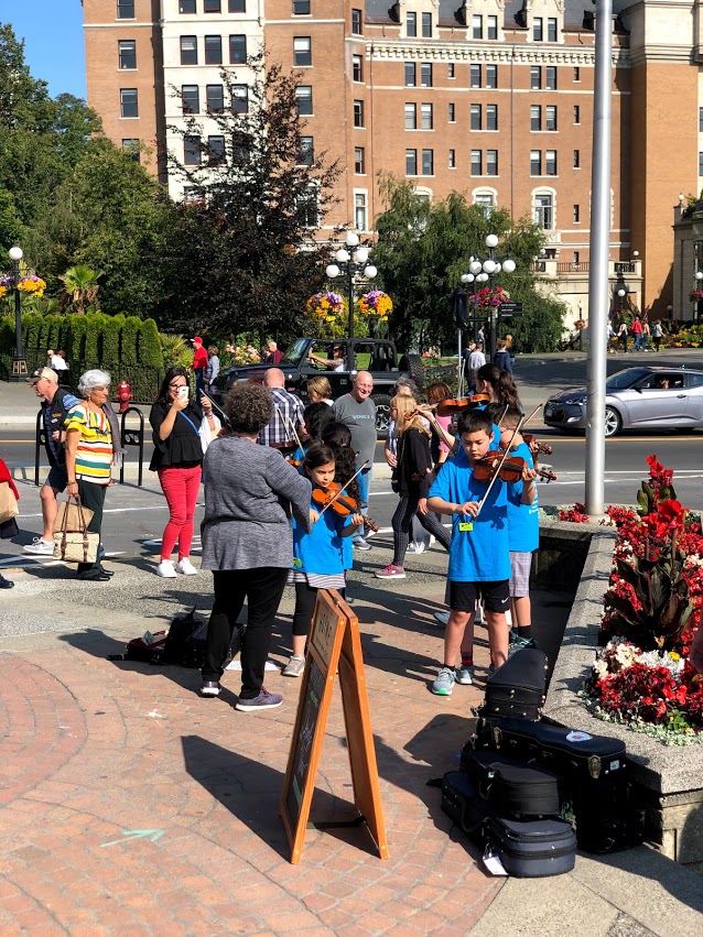 Young violinists playing for us in Victoria, BC
