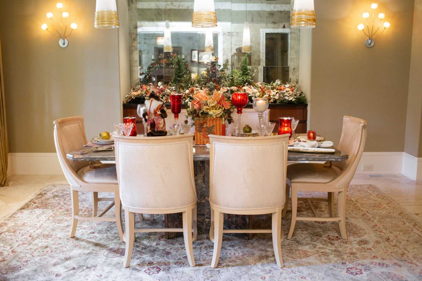 Formal Holiday table decorations ready for entertaining