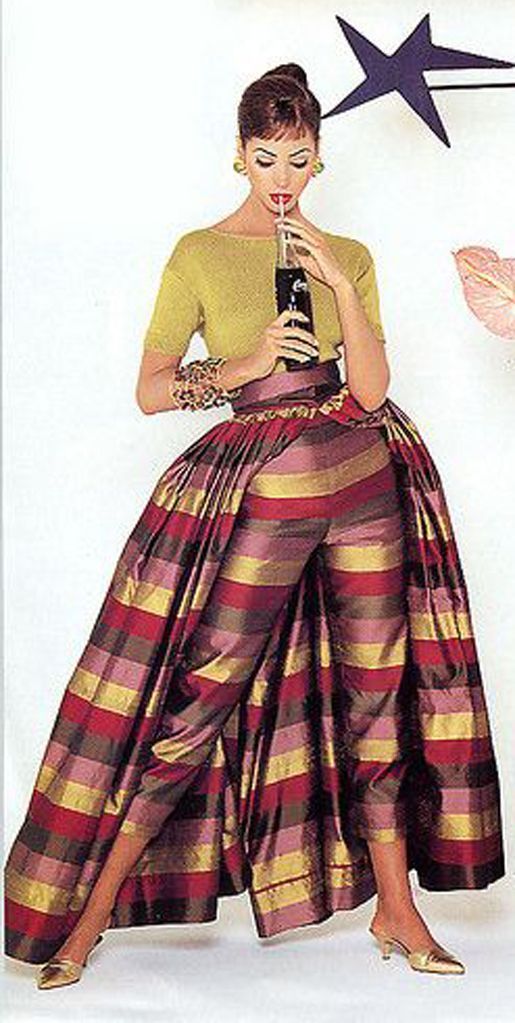Ball-Skirt-Over-Cigarette-Pants-50s-60s-cigarette-pants-matching-skirt-gold-red-stripe