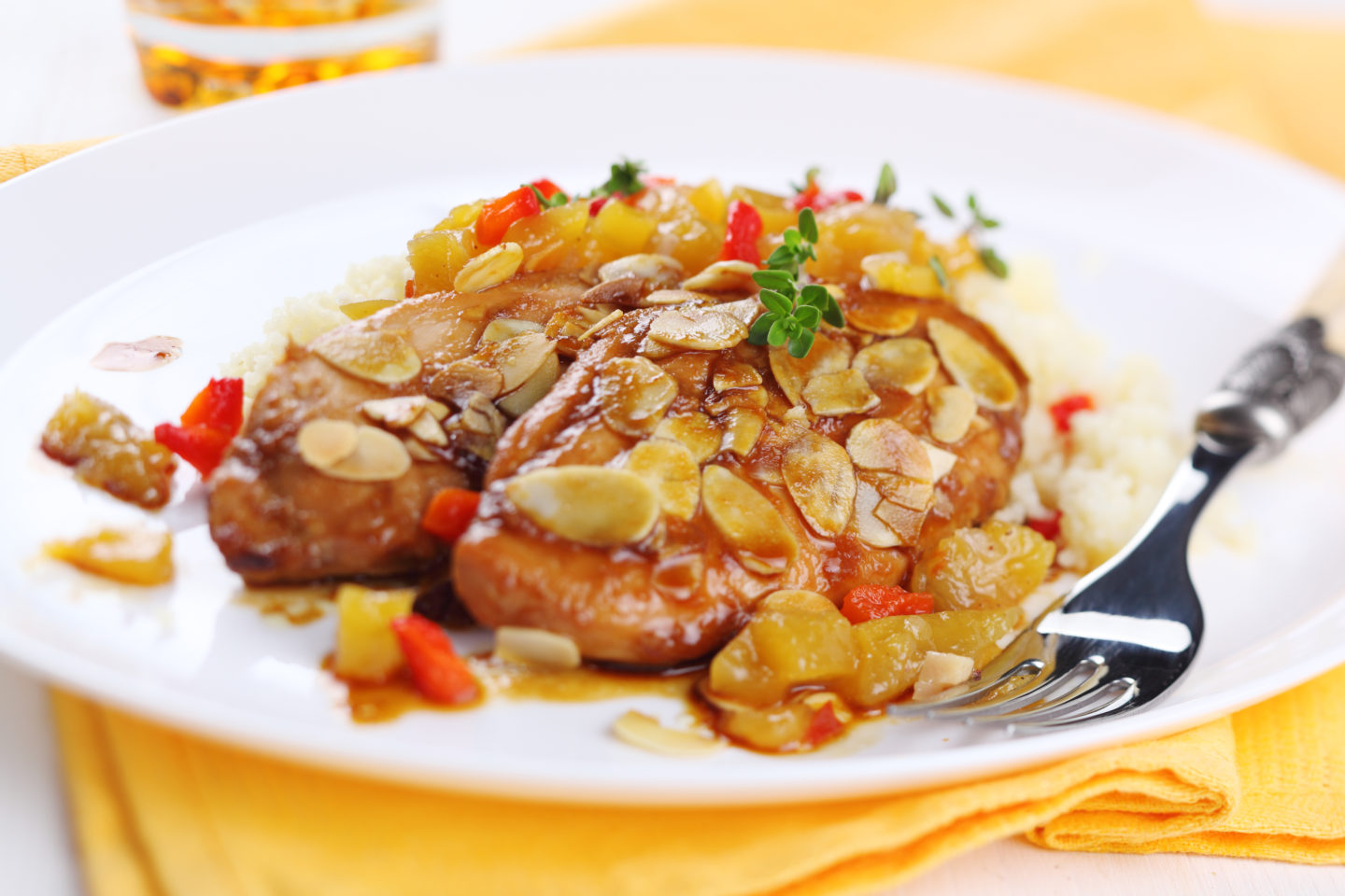 Apricot-Almond Chicken Breast served with Rice