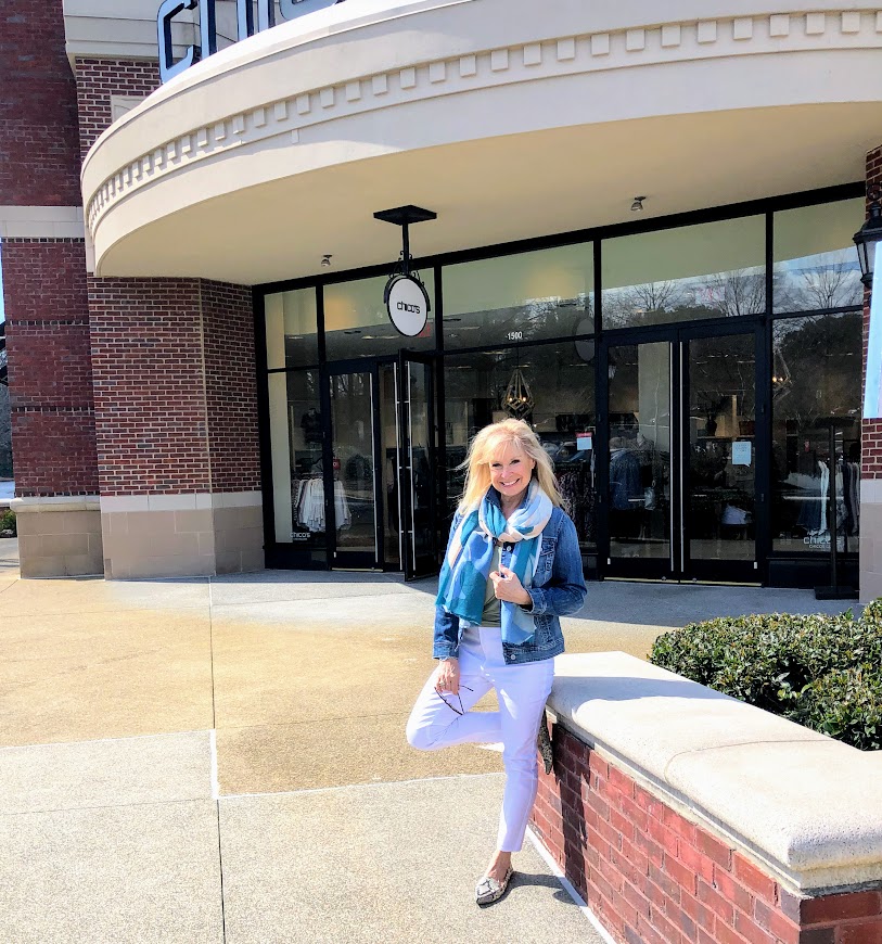 The classic denim jacket and white jeans