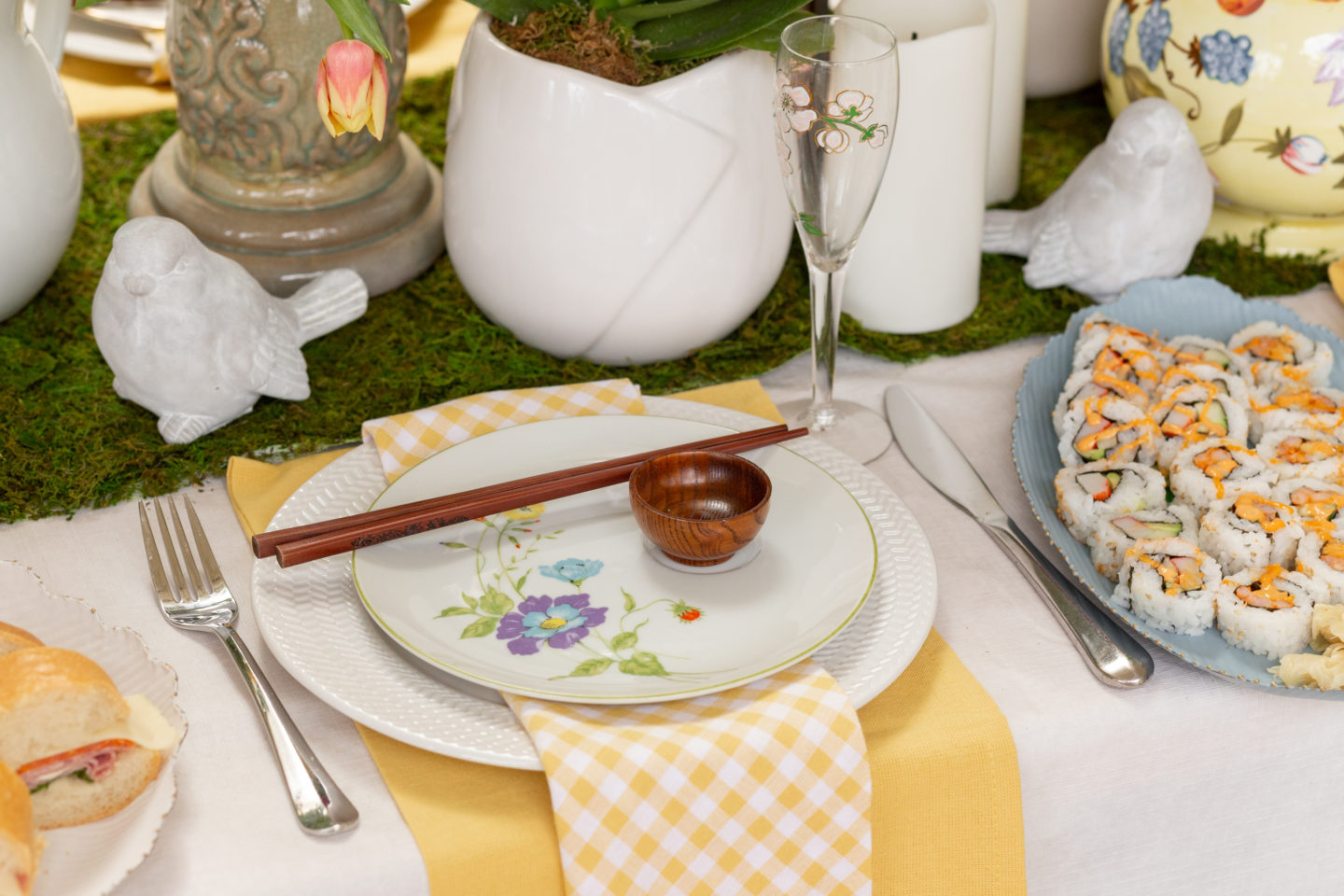 original Chinese sushi set on a vintage tea plate