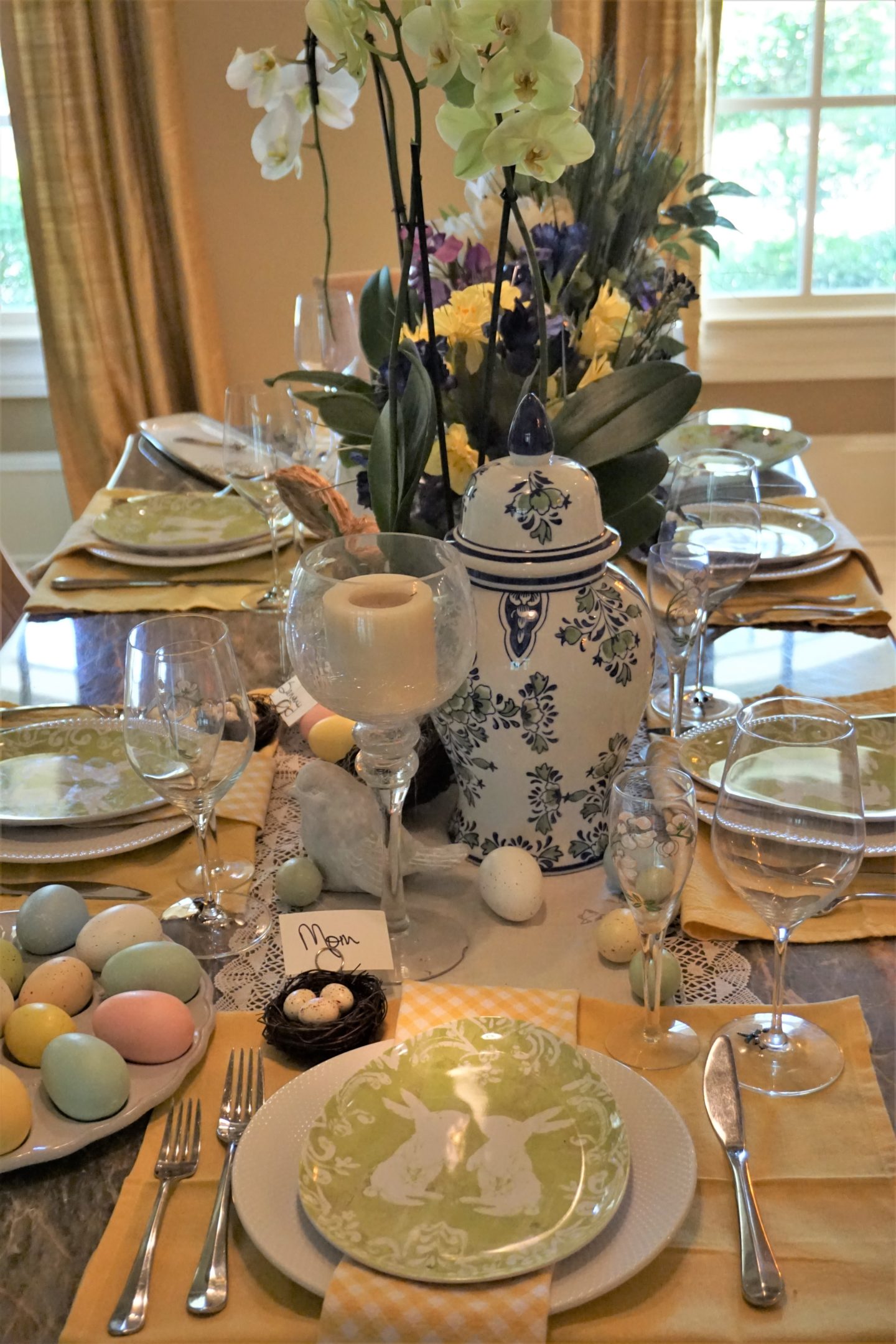 Easter table set for my virtual Easter dinner.