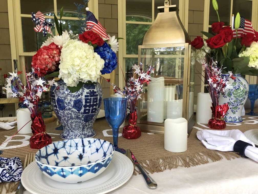 red, white, and blue table setting