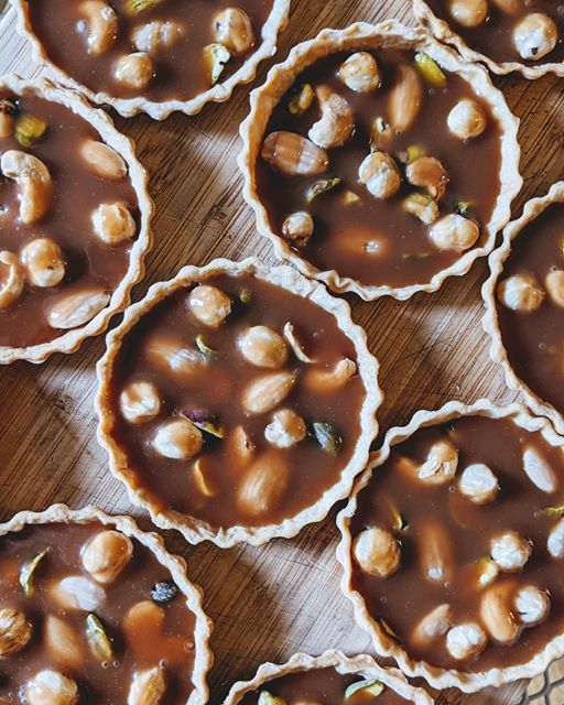 For dessert, try the delicious caramel nut tarts from Wildgrain!