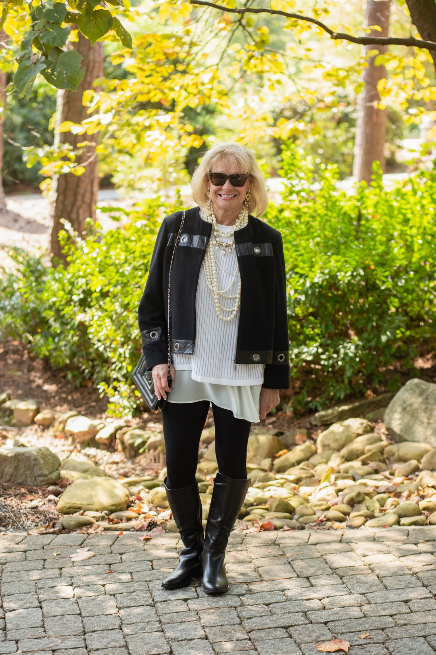 Today I am mixing the classy look of wearing pearls with the sassiness of these riding boots from Baretraps shoes.