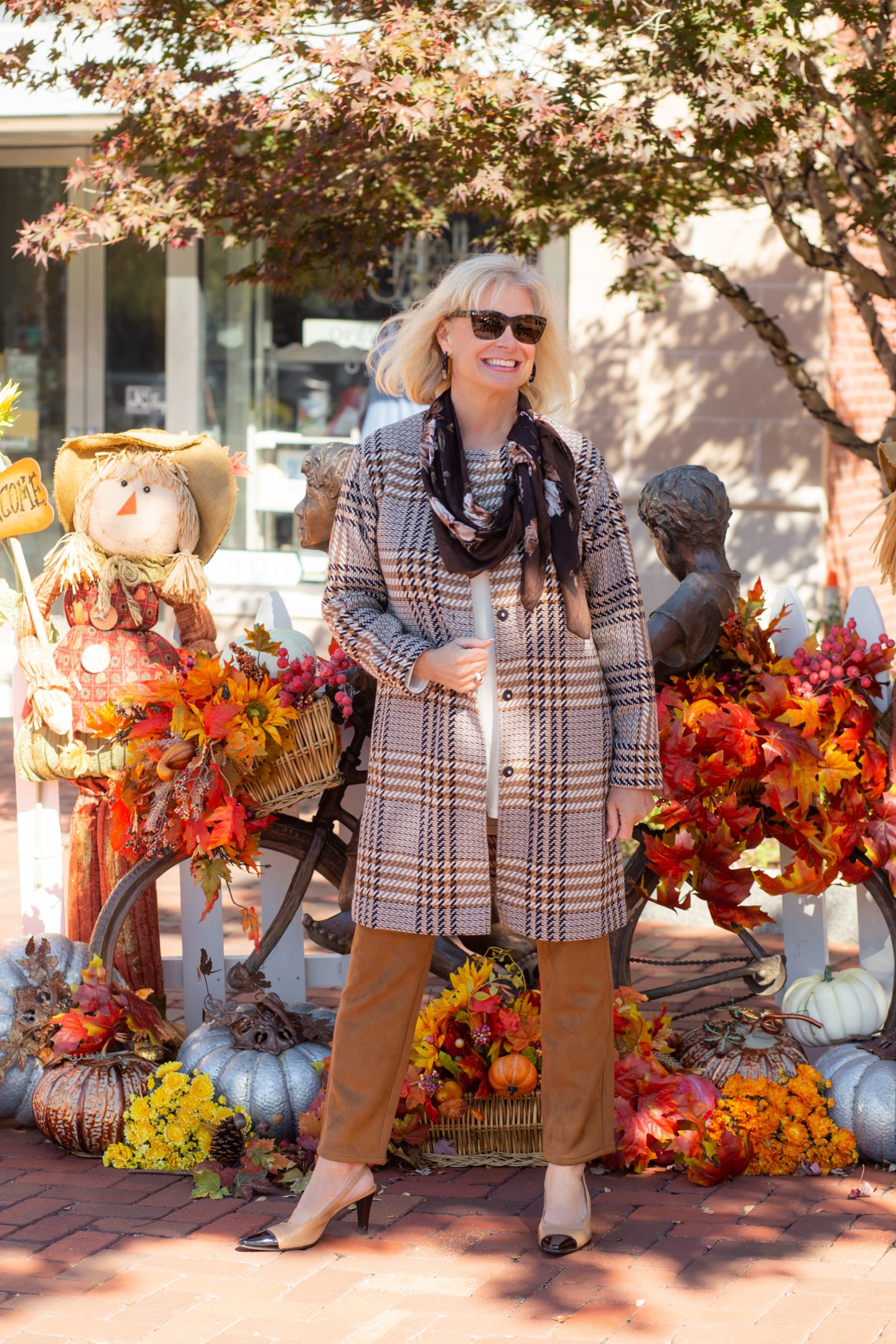 Wearing the Snap front Plaid Topper from the J.Jill's Fall 2020 Collection