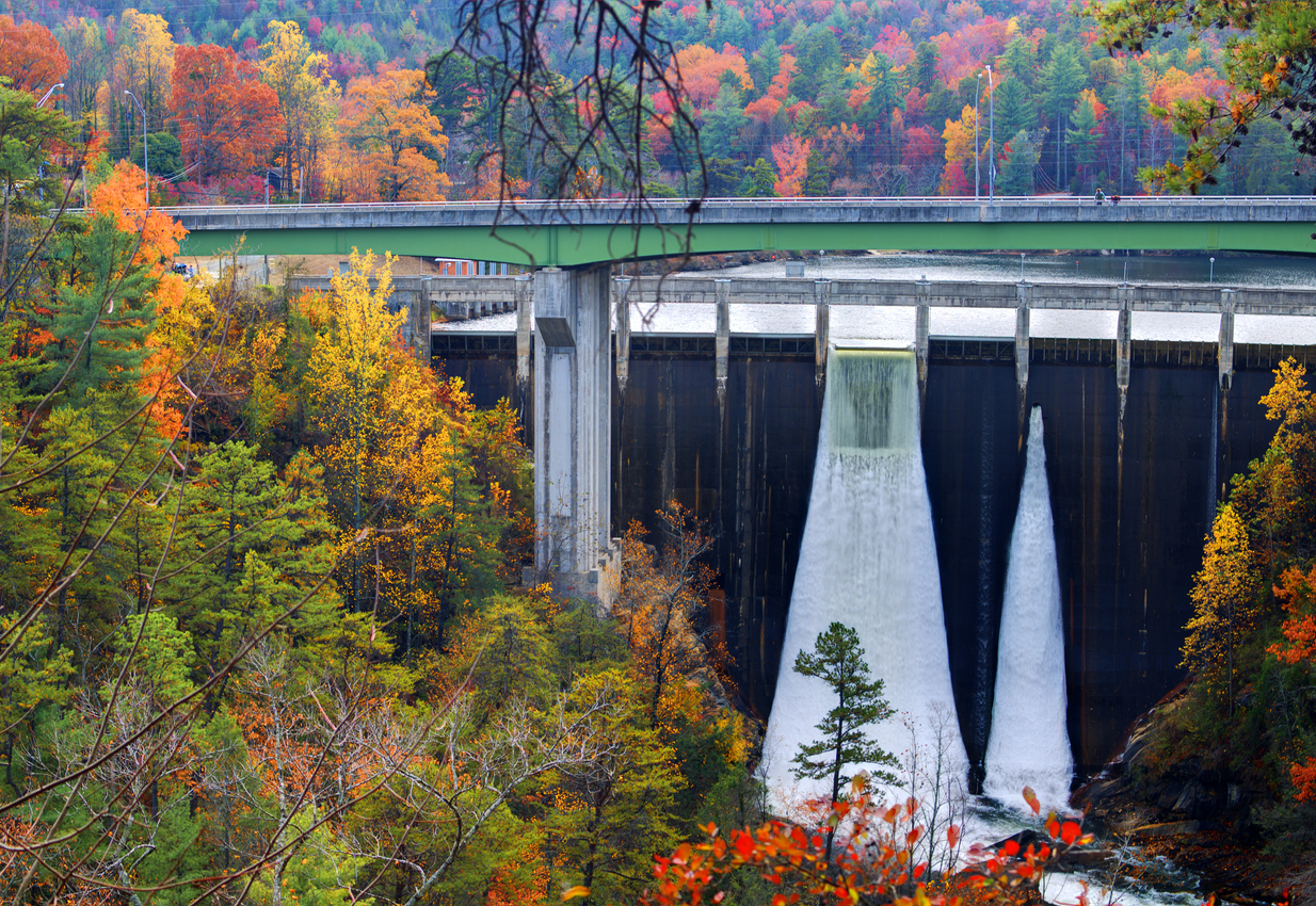 The dam at Tallulah Gorge in Northeast Georgia, USA.