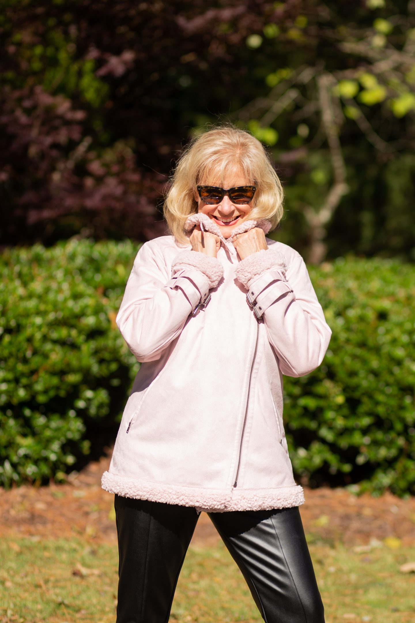 Wearing the Aspen jacket from Peach's Winter Collection