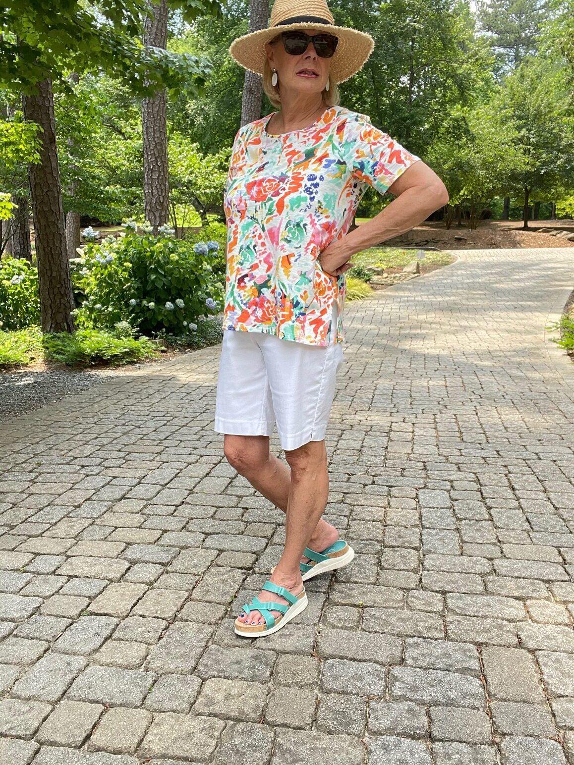 Wearing Chico's and Baretraps Selby sandals