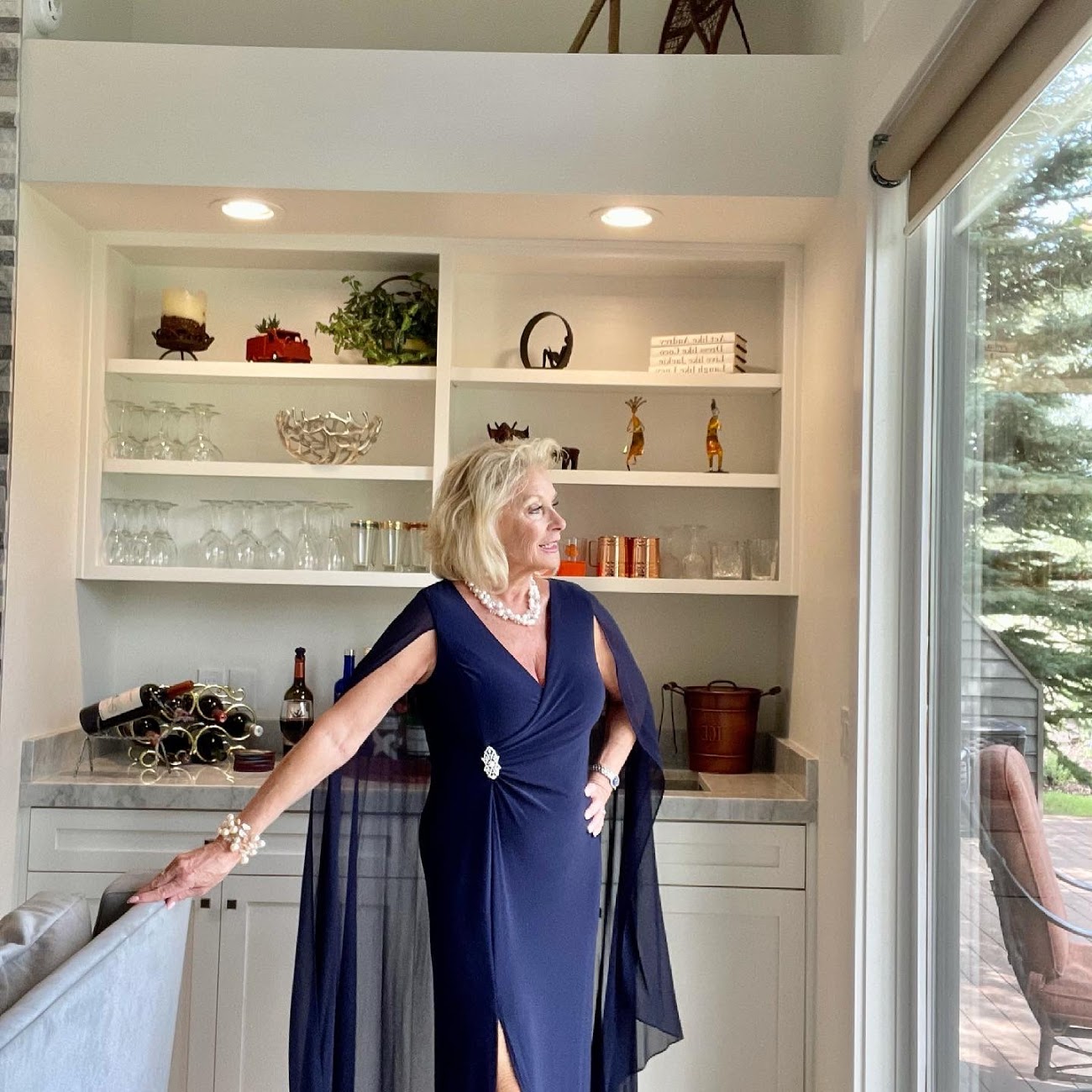 Formal navy chiffon gown from Stein Mart is perfect for the mother of the bride.