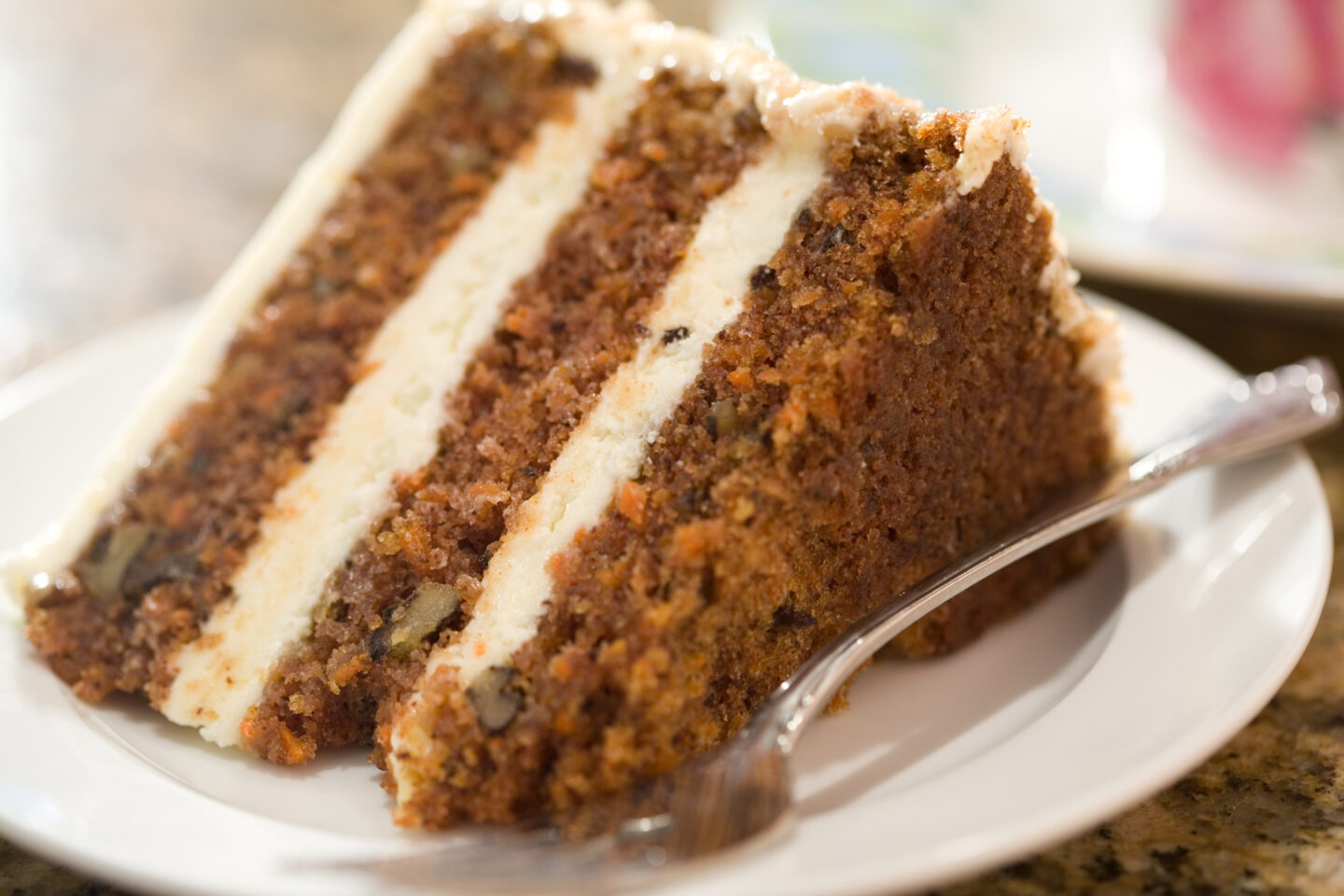 Decadent slice of carrot cake.