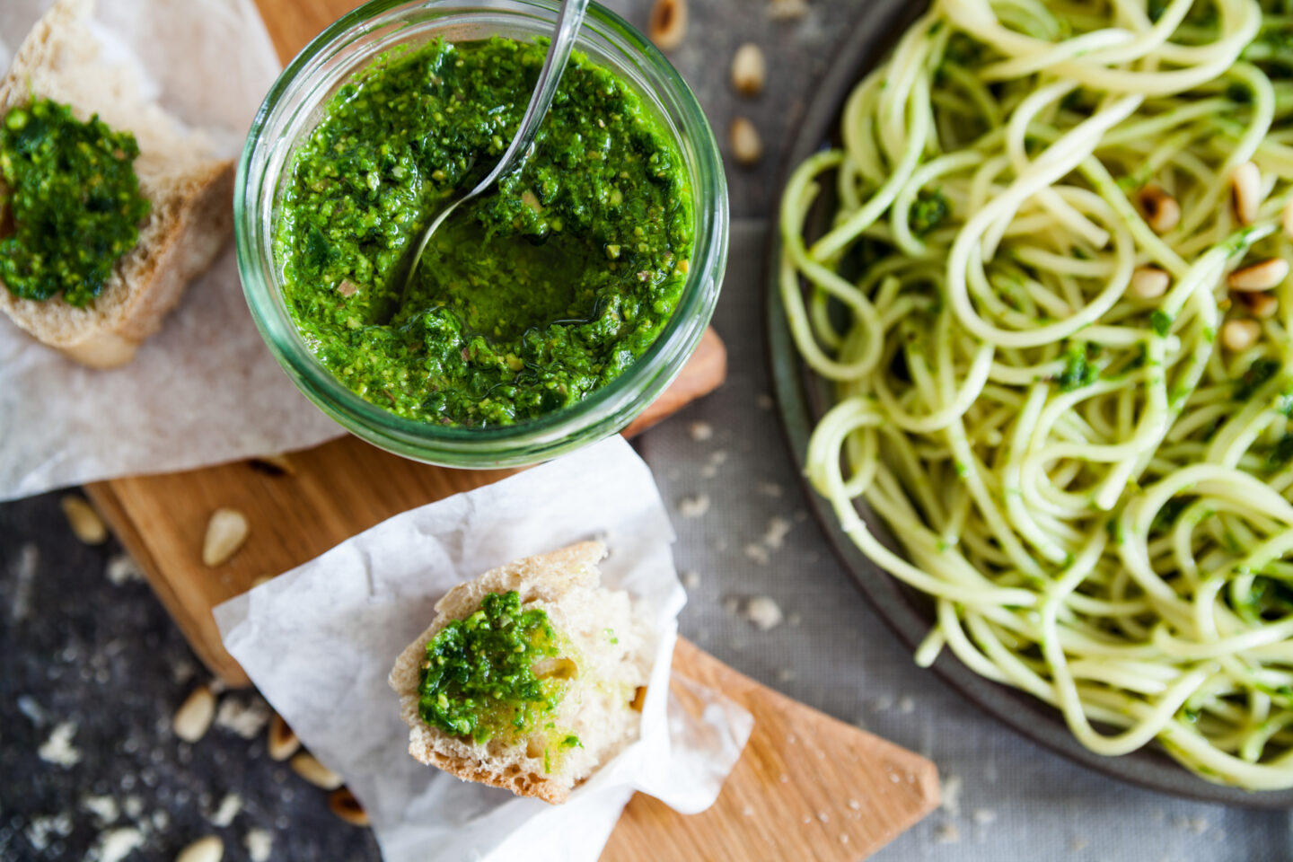 pasta and pesto sauce