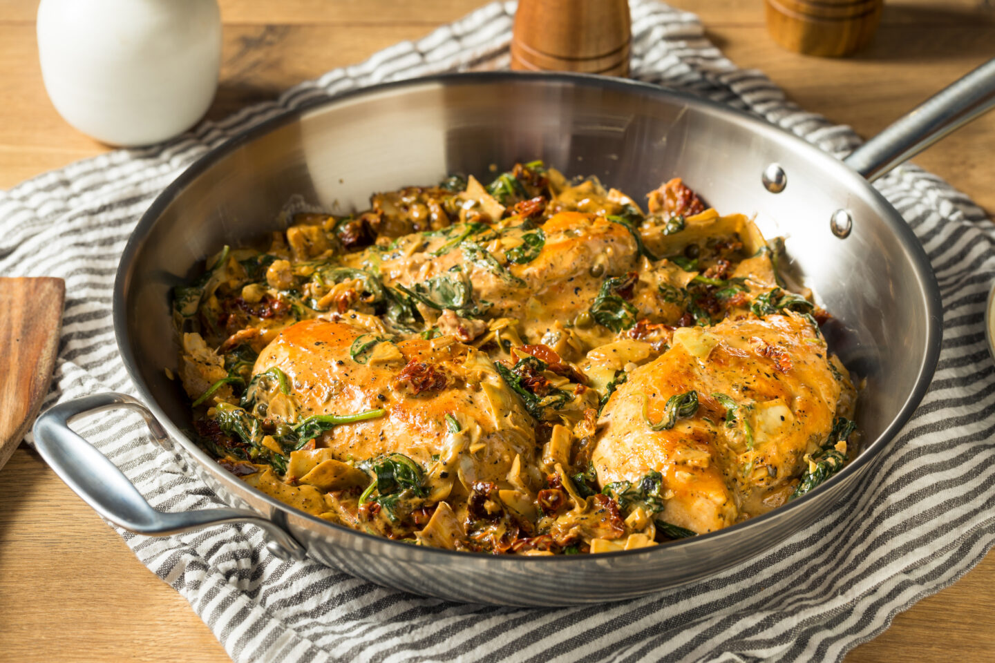 Homemade Creamy Italian Tuscan Chicken with Spinach and Pasta