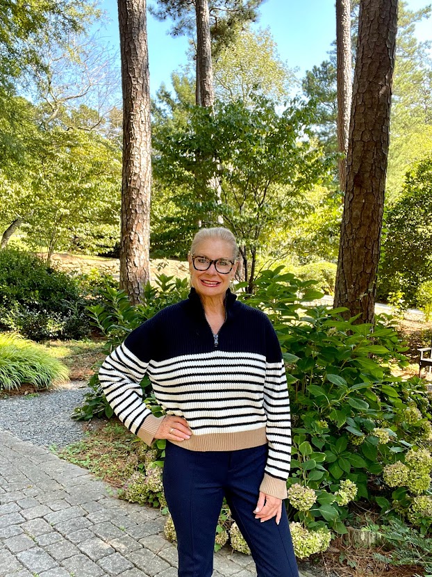 wearing French Connection Kai Striped sweater