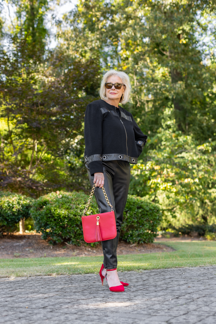 Sarah Haran Red leather ivy and chunky chain