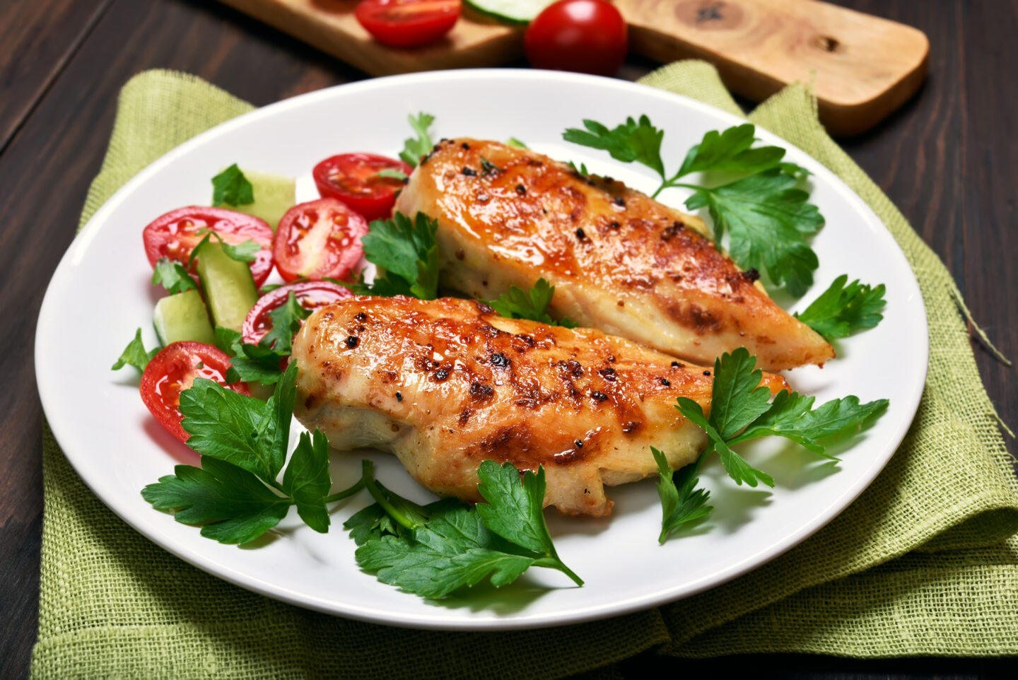 Italian baked chicken breast and vegetable salad