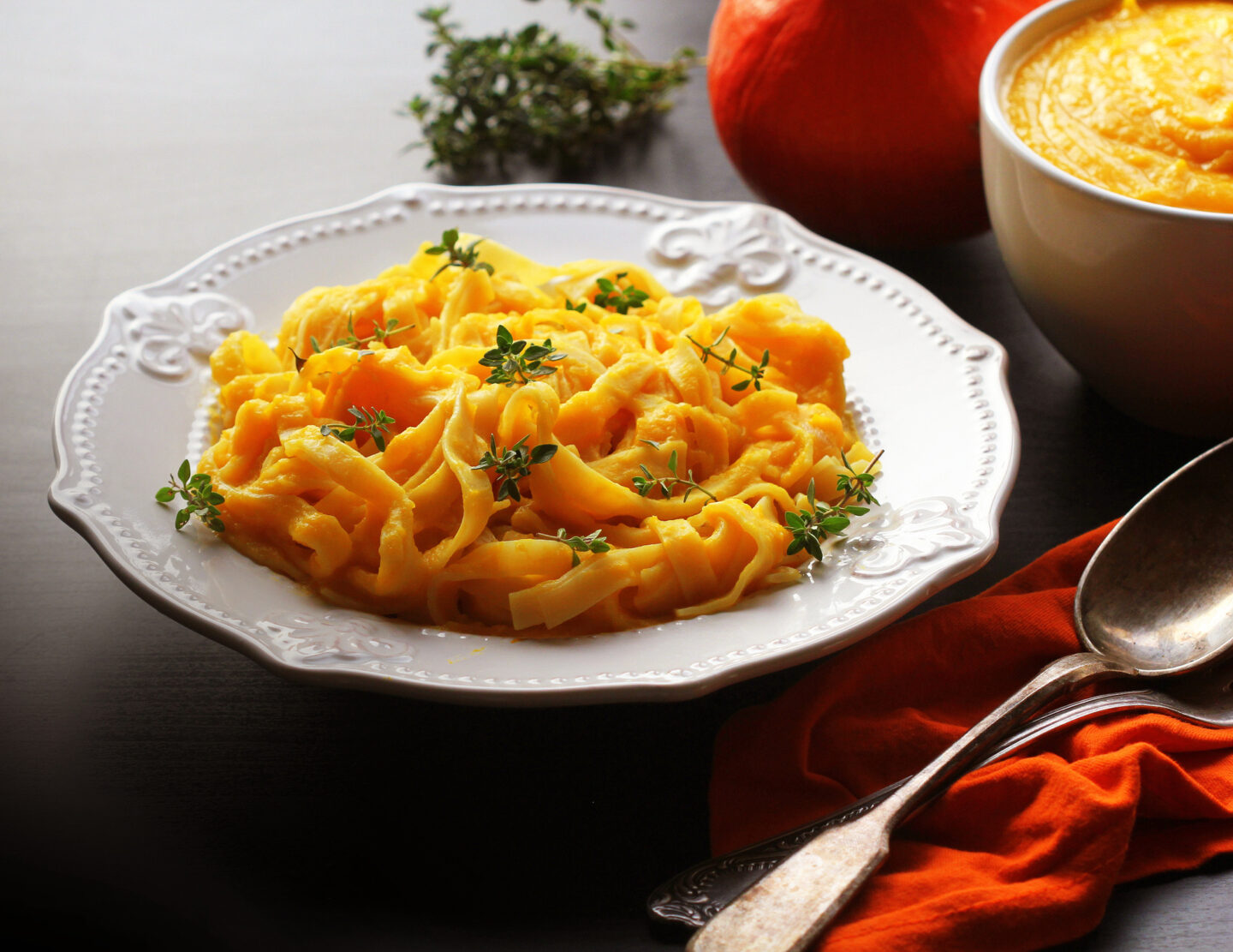 Tagliatelle pasta with pumpkin cream sauce