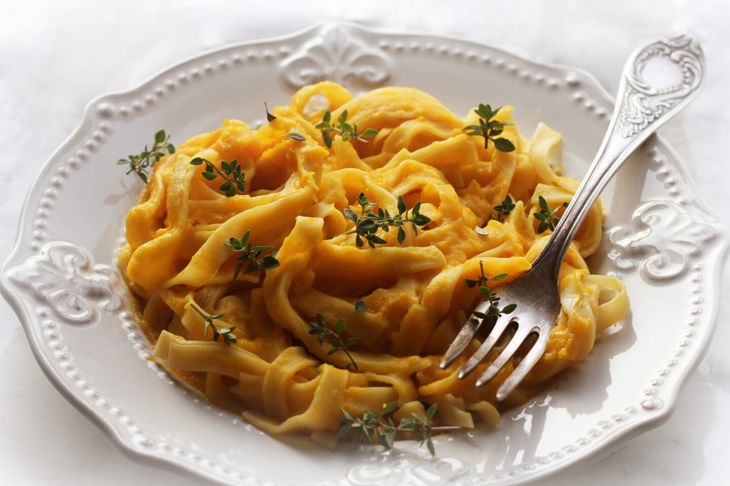 Tagliatelle pasta with pumpkin cream sauce