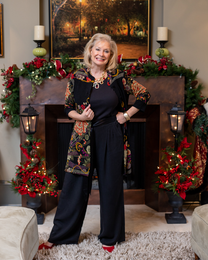 Wearing Draper's & Damon's Mandarin Duster for New Year's Eve