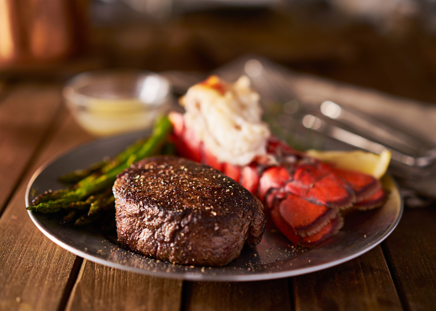 filet mignon steak with lobster tail surf and turf meal for Valentine's Day