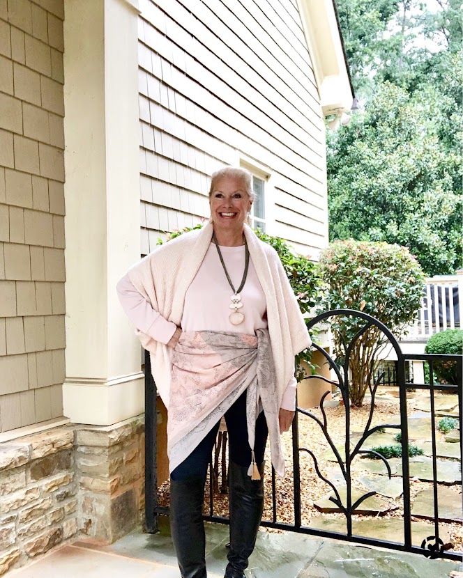 Oversized scarves make an excellent skirt for the spring and summer over leggings