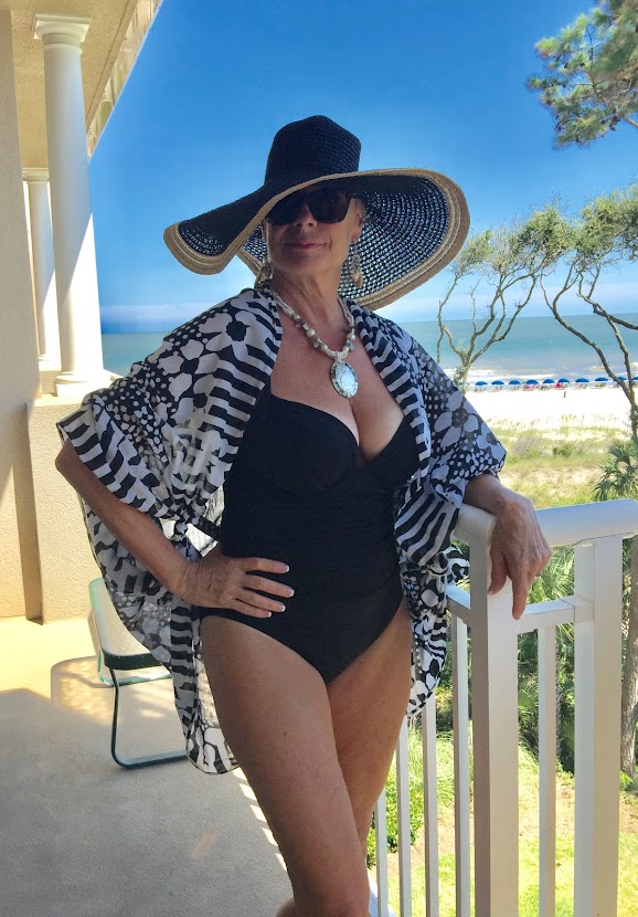 Oversized scarves make an excellent coverup over a swimsuit