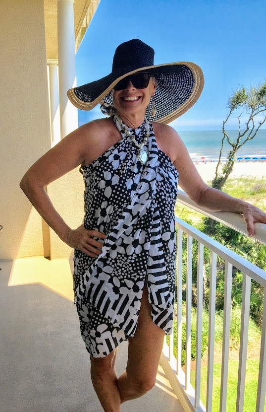 Oversized scarves make an excellent coverup over a swimsuit