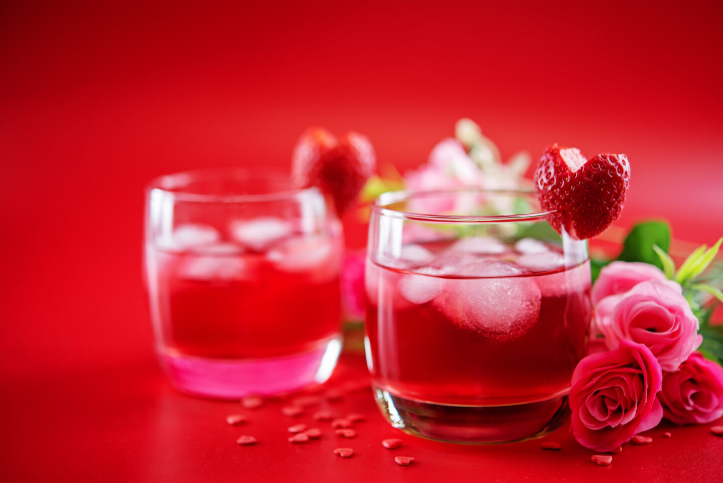 Red Valentine's day cocktail in a glass. 