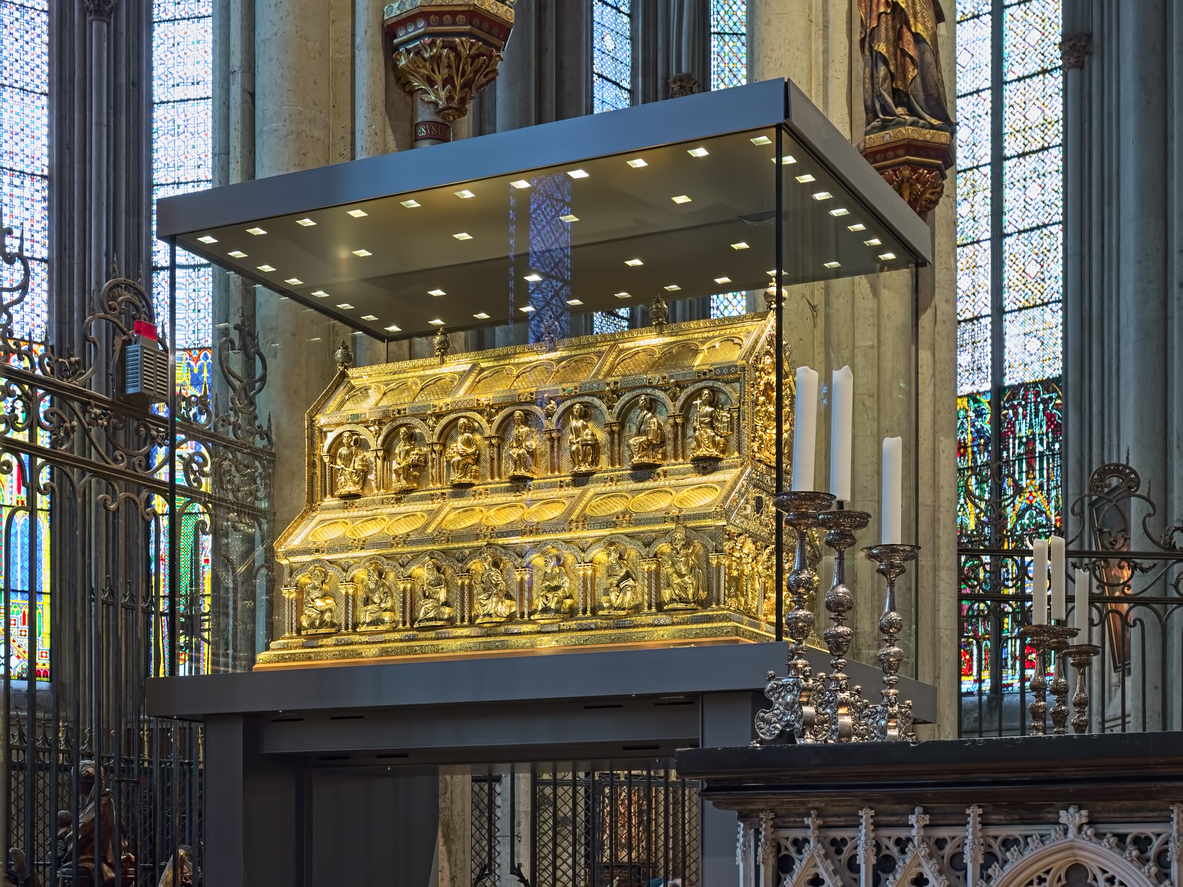 Cologne, Germany - December 10, 2018: Shrine of the Three Kings (Tomb of the Three Magi) in Cologne Cathedral.