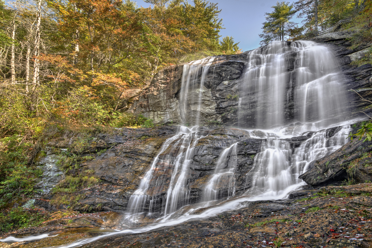 Glen Falls is a scenic series of major waterfalls that totals about 600 feet. It's close to Highlands North Carolina. This is the upper section of the falls.