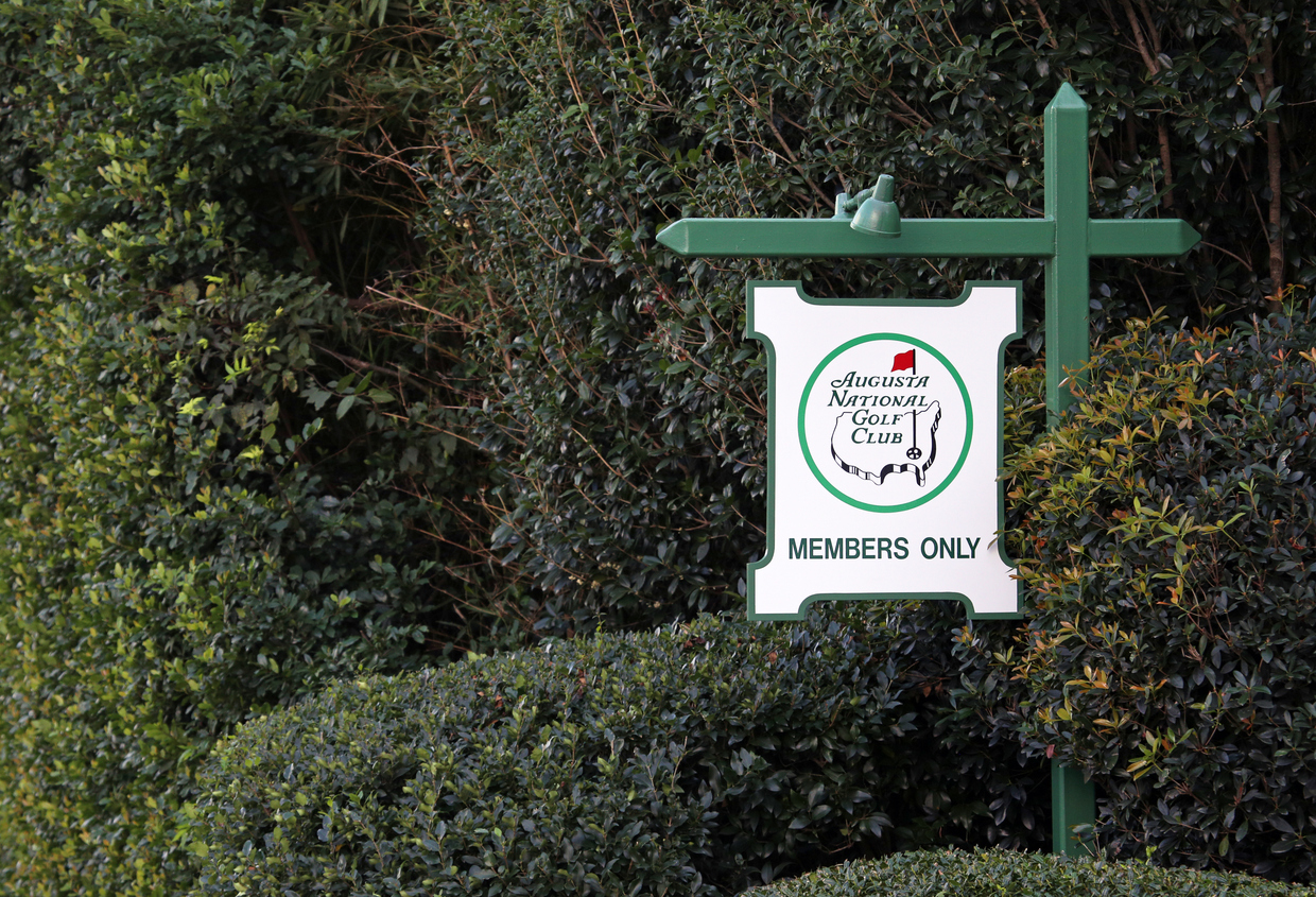 Augusta, GA, USA - October 16, 2020: An entrance to the Augusta National Golf Club in Augusta, Georgia. The Augusta National Golf Club is a private country club and home to the annual Masters PGA tournament.