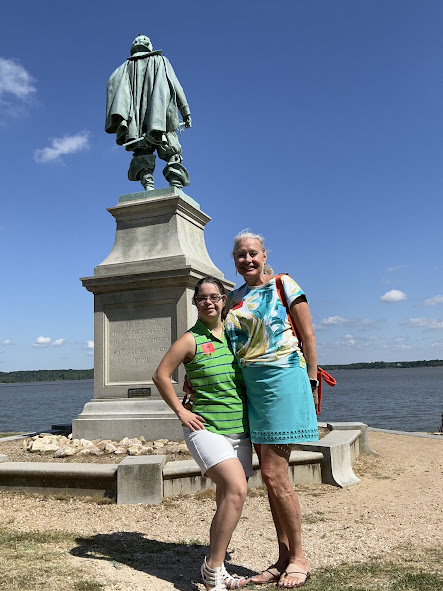 Sammy and I by John Smith monument in Historic Jamestowne