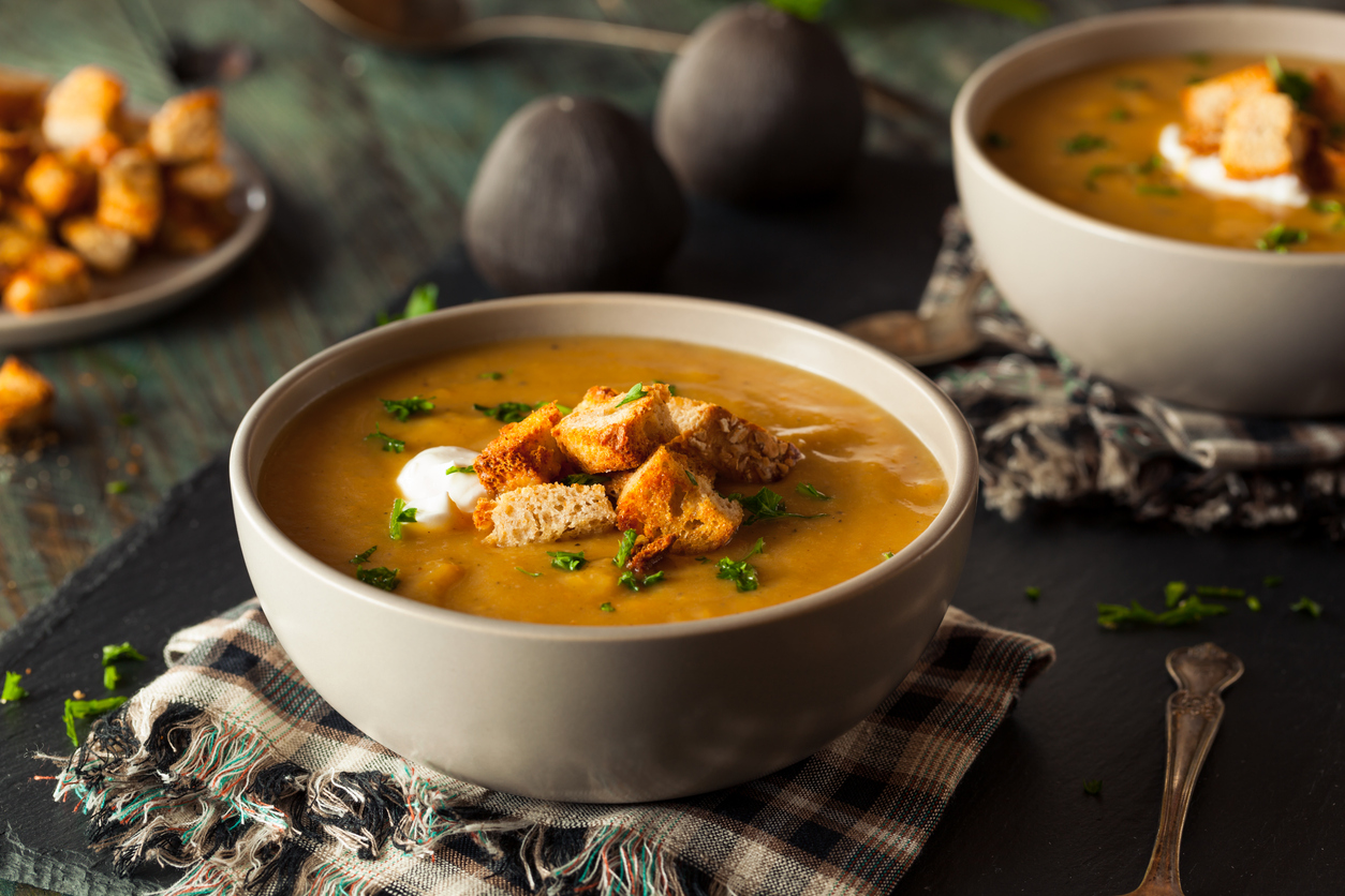 Homemade Hot Butternut Squash Soup with Toppings