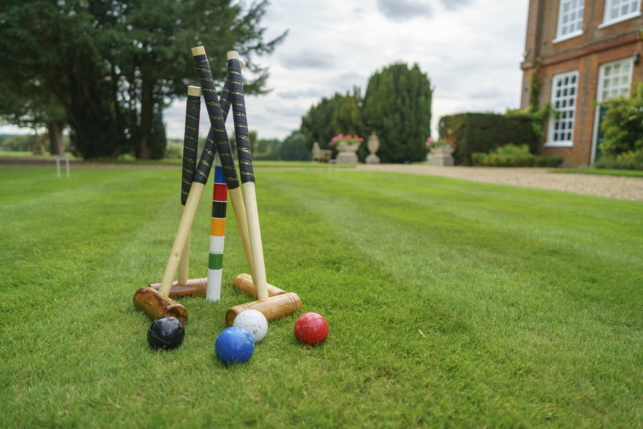 Croquet set for guests to play with at a wedding.