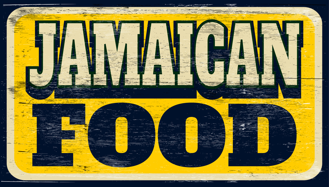 Aged rtro Jamaican food sign on food