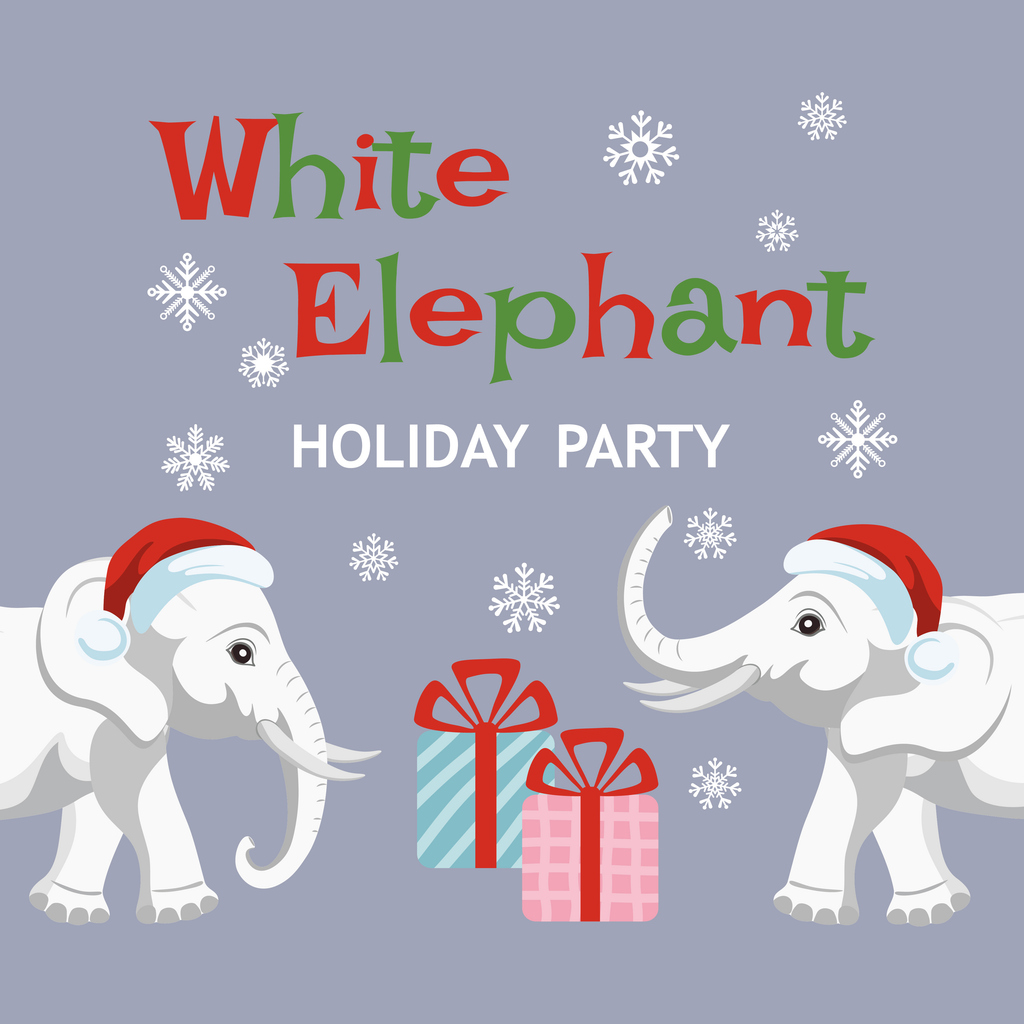 Invitation to the White Elephant Christmas Party. Cute poster template for the White Elephant gift exchange game.